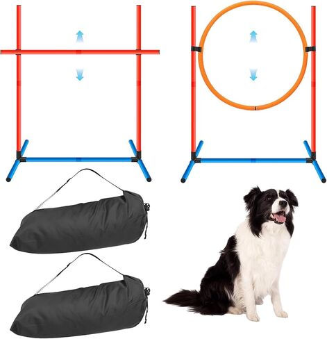 قطعتان من معدات تدريب خفة الحركة للكلاب، مجموعة أدوات تدريب الكلاب للمبتدئين، أدوات تدريب الكلاب، تتضمن حلقة القفز، والقفزات العالية، وحقائب تخزين للفناء الخلفي والخارجي والداخلي in Kuwait