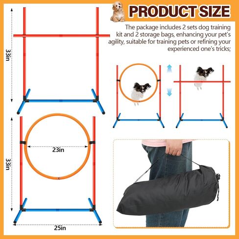 قطعتان من معدات تدريب خفة الحركة للكلاب، مجموعة أدوات تدريب الكلاب للمبتدئين، أدوات تدريب الكلاب، تتضمن حلقة القفز، والقفزات العالية، وحقائب تخزين للفناء الخلفي والخارجي والداخلي in Kuwait