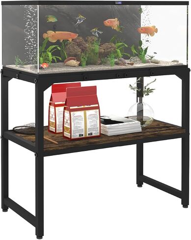 20 Gallon Fish Tank Stand with Shelf for Accessories Storage, 2 Tiers Heavy Duty Metal Aquarium Stand, Breeder Tank Turtle Reptile Terrariums Stand Rack for Home Office, 24" L x 12" W, Black in Saudi Arabia