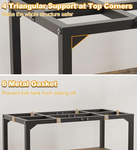 20 Gallon Fish Tank Stand with Shelf for Accessories Storage, 2 Tiers Heavy Duty Metal Aquarium Stand, Breeder Tank Turtle Reptile Terrariums Stand Rack for Home Office, 24" L x 12" W, Black in Saudi Arabia