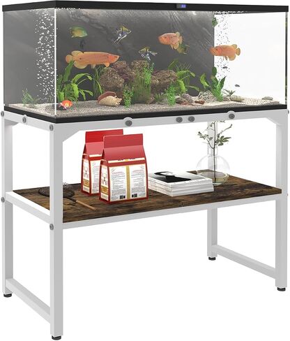 20 Gallon Fish Tank Stand with Shelf for Accessories Storage, 2 Tiers Heavy Duty Metal Aquarium Stand, Breeder Tank Turtle Reptile Terrariums Stand Rack for Home Office, 24" L x 12" W, Black in Saudi Arabia