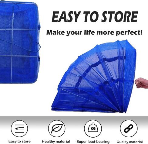 Drying Rack 4 Layers Folding Fish Mesh, Foldable Nylon Netting, Hanging Drying Fish Net, for Shrimp Fish Fruit Vegetables Herb, with Zipper Opening-Blue (25.59X13.78X13.78 in)… in Kuwait