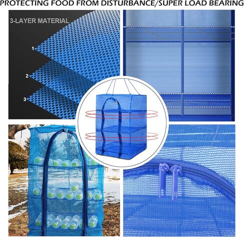 Drying Rack 4 Layers Folding Fish Mesh, Foldable Nylon Netting, Hanging Drying Fish Net, for Shrimp Fish Fruit Vegetables Herb, with Zipper Opening-Blue (25.59X13.78X13.78 in)… in Kuwait