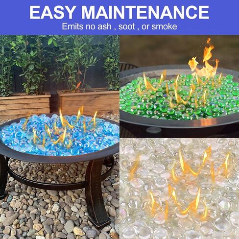 10Ib Fire Glass Beads for Fire Pit - 0.6"- 0.7" Firepit Glass Rocks for Natural,Propane or Gas Fireplace, Decorative Flat Glass Marbles for Vase, Aquarium, Home Decor (BlueMixed) in Saudi Arabia