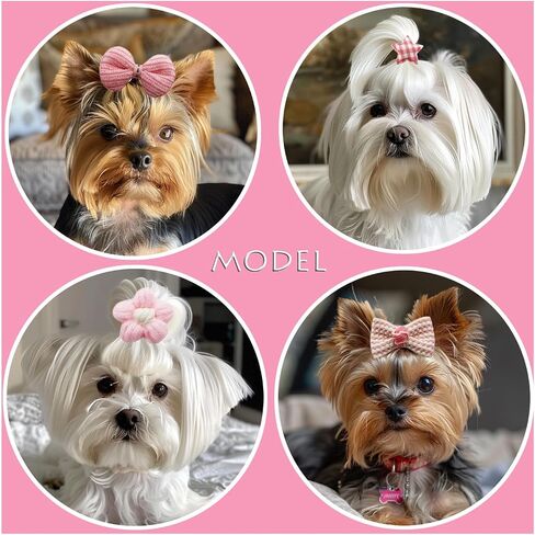 20pc Pink Dog Hair Bows with Rubber Bands, Bowknot Top Knot Grooming Flower Ball Bows Hair Accessories for Pet Puppies Yorkie Teddy Pink Small Dog Hair Accessories (Pink) in Saudi Arabia