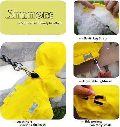 MAMORE Dog Raincoat Hooded, Waterproof Dog Rain Jacket for Large Dogs Lightweight Rain Jacket with Leash Hole for Small to 4X-Large Dogs(Yellow,Medium) in Saudi Arabia
