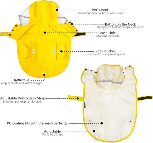 MAMORE Dog Raincoat Hooded, Waterproof Dog Rain Jacket for Large Dogs Lightweight Rain Jacket with Leash Hole for Small to 4X-Large Dogs(Yellow,Medium) in Saudi Arabia
