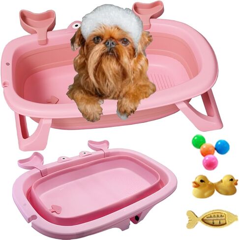 Pet Bathtub, Portable Puppy Bathtub with Dog Toys for Easy Baths and Easy Storage, Dog Bath Tubs for Small Medium Pets-Foldable Pet Shower Tub with Drainage Hole, 26.5 x 17.2 x 7.8In,Blue in Kuwait