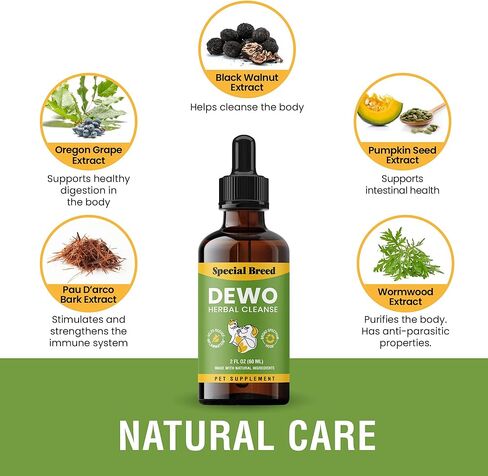 علاج طبيعي واسع النطاق للقطط والكلاب ضد الطفيليات والسموم، دعم وسلالات المعالجة المثلية، صنع في الولايات المتحدة الأمريكية، 2 أونصة in Kuwait