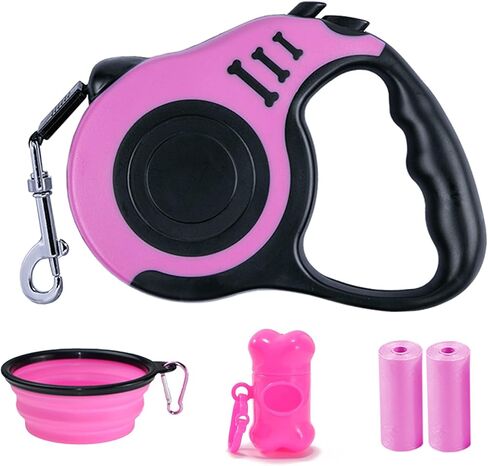 Retractable Dog Leash, 10 FT Dog Leash for Small Medium Dogs up to 22lbs, Pet Tape with Anti Slip Handle and Lock Nylon, 1 Silicone Dog Bowl, 1 Dispenser, 2 Waste Bag in Saudi Arabia