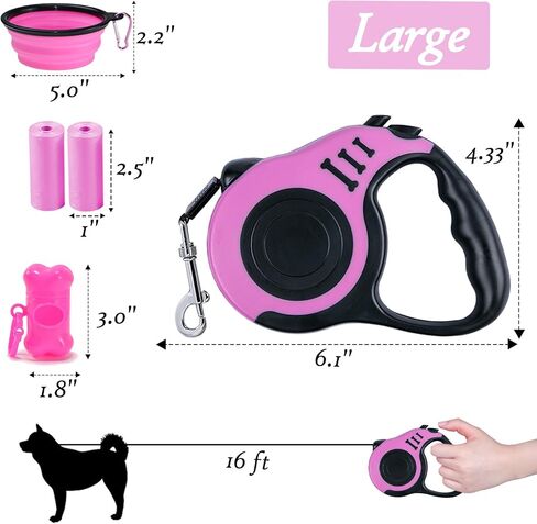 Retractable Dog Leash, 10 FT Dog Leash for Small Medium Dogs up to 22lbs, Pet Tape with Anti Slip Handle and Lock Nylon, 1 Silicone Dog Bowl, 1 Dispenser, 2 Waste Bag in Saudi Arabia