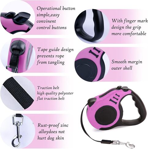 Retractable Dog Leash, 10 FT Dog Leash for Small Medium Dogs up to 22lbs, Pet Tape with Anti Slip Handle and Lock Nylon, 1 Silicone Dog Bowl, 1 Dispenser, 2 Waste Bag in Saudi Arabia