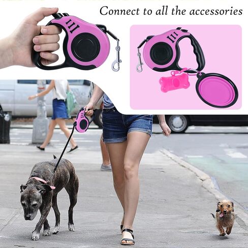 Retractable Dog Leash, 10 FT Dog Leash for Small Medium Dogs up to 22lbs, Pet Tape with Anti Slip Handle and Lock Nylon, 1 Silicone Dog Bowl, 1 Dispenser, 2 Waste Bag in Saudi Arabia