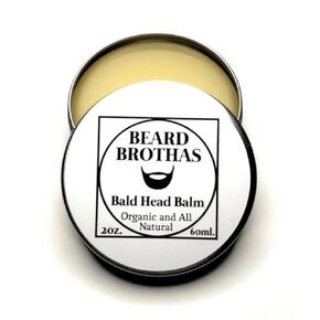 Bald Head Balm Moisturizer. Organic Cold Pressed Unrefined Argan & Jojoba Oil. Shea Butter, Cocoa butter, & Bees Wax for Lasting Shine & Protection. All Natural and Handcrafted for Freshness.