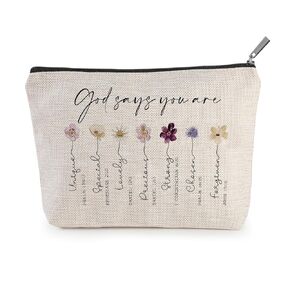 God Says You Are Cosmetic Bag, Inspirational Bible Verse Makeup Bag for Women, Floral Bible Verse Makeup Case, Sister Gifts, Friend Gifts, Affirmations Gifts, Christian Gifts, Birthday Gifts for Women