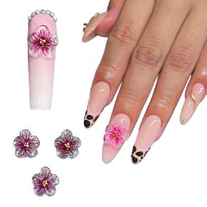 Set 8Pcs Gel 3D Flowers Nails Charms Handmade by Gel, Design For Medium & Long Nail 3D Flower For Nail Art Floral Salon Decor For Women Girls (Apricot Rose - Medium)