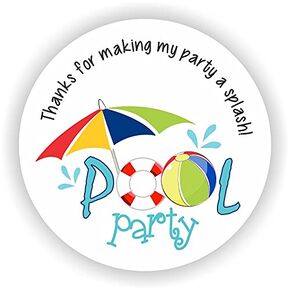 Pool Party Favor Stickers - Baby Shower Stickers -Summer Birthday Party favor stickers- Thank you for Celebrating with me - Set of 40 stickers - Set of 40 Stickers - Made in USA (Pool Party)