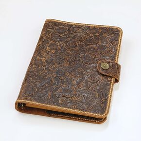 Vintage Floral Embossed Leather A5 Journal Binder, Writing Notebook with Pen Holder - Customizable Gift for Her W10-LAXBS-1