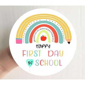 120Pcs Happy First Day of School Stickers,Kids Classroom Classmate Teacher Rainbow Label,Welcome Back to School Treat Bag Stickers, Back to School Gift Labels,Back to School Tag