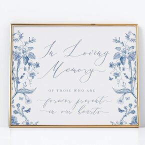 In Loving Memory Memorial Sign for Weddings and Events, Blue and White Wedding Signs, Chinoiserie Floral Design on Thick Cardstock by Gandy Designs