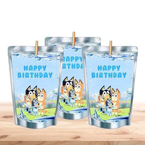 Blue Dog Juice Pouches - Printed Adhesive Labels or Assembled Drinks - 12Pack (Happy Birthday, Pink)