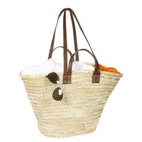 FRENCH BASKET with double flat leather handles, straw bag, beach bag, basket bag, shopping basket, wicker basket with handle, straw market basket (X-Large, Dark Brown)
