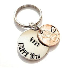 Happy 16th Birthday Gift with a Lucky 2008 (Birth Year) Penny Copper Coin Key Chain Teenage New Driver