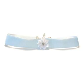 Toss Garter Boot Bracelet Western Bridal Light Blue Velvet Satin Rose Rhinestone Inlay Externder Chain With Pearl Bead Stopper And Clasp Adjustable Not Stretch Size 15 Inches Gift Boxed