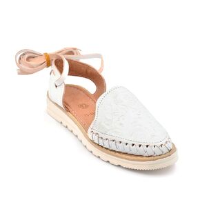 Mexican Leather Shoes with Long Crossed Roman Straps for Women - Model 440 (6, White)