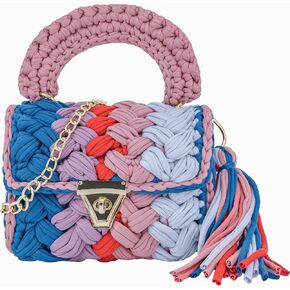 Crochet Crossbody Bags for Women, Handmade Clutch Purses for Women, Crochet Crossbody Purses for Women, Crochet Tote Bag, Crossbody Purse with Tassels (purple & pink)