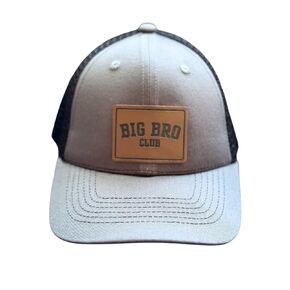 Big Bro Club Snapback Leather Patch Hat, Big Brother Hat Toddler Boy, Big Brother Announcement, Baby Shower Hospital Gift For Boys, New Big Brother Gifts From Sibling. (Gray/Black Mesh)