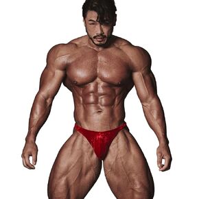 FIED V Cut Bodybuilding Trunks Posing Suits Competition (Velvet Real RED) (30)