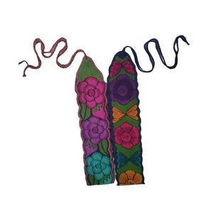 Mexican Floral Embroidered Belt from Mexico traditional tipicos floral sash belts artesanal with embroidery waist fiesta bordados embroidered for women Length 36… (Random Color Pair)