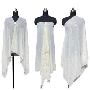 OverSize 1920's Vintage Gorgeous Style Women's Assuit Shawl Faux Assuit Foil Print Pearl Chiffon Headband Scarf Hajib (Black Silver)