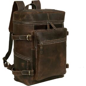 HLC Leather Backpack For Women Men Genuine Leather Laptop Backpack Vintage Large Capacity Business Retro Daypack