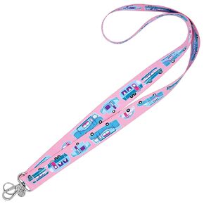 RV Camping Lanyard - Cute Trailers on Pink - ID Badge Holder - Keychain - 1x36 Inch - Vintage Car & Camper - Class B - Class C - Teardrop - Motorhome - Pop-Up - Handmade by Green Acorn Kitchen
