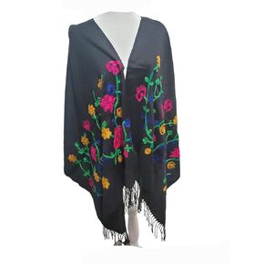 Shawl for women rebozos shall mexicanos pashmina wool rebozo wraps mexican poncho blanket scarf winter wrap manta mexicana traditional Gavanes gabanes jorongos gaban scarves (Black)