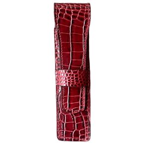 Printed Alligator Pattern Cowhide Leather Pen Case, Luxury Leather Pen Case, Printed Crocodile Leather Pen Sleeve, Genuine Leather Pen & Pencil Case with Tuck in Flap for 1 Pen (Belly Brown)