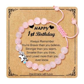 First Birthday Gifts for Girls,1 Year Old Girl Gifts Butterfly Bracelet Adjustable Pink Beaded Bracelet for One Year Old Girl 1st Birthday Gifts Toddlers Birthday Bracelet,Easter Gifts for Toddlers