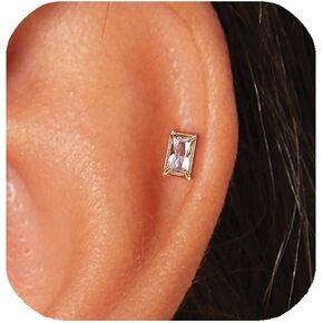 Flat Back Small Gold Stud Earrings for Women Girls,14k Gold Plated Tiny Cubic Zirconia Screw Back Earrings for Cartilage Helix Tragus Conch Piercing Jewelry (Gold Marquise)