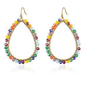White Beach Earrings for Women Boho Hoop Earrings Drop Beaded Summer Earrings White Dangle Earrings with Sparkly Crystal as Bridal Earrings for Wedding Statement or Beach Jewelry for Girls