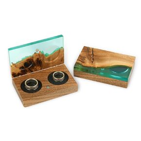 PIANO - Aqua Blue Wedding Ring Box - Ring Holder for Wedding Ceremonies – Luxury Double Ring Bearer with Pillow