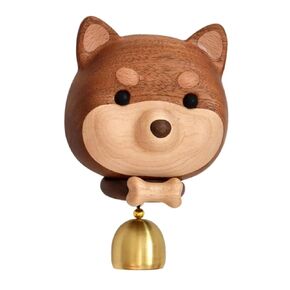 Shiba Dog Shape Wooden Door Bell - Black Walnut Cartoon Doorbell - Dopamine Wind Chime Suction Ornament - WoodyBeing Shopkeepers Bell for Door Opening