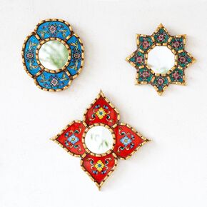 Peruvian Small gold Accent Mirror set of 3 - Decorative Vintage mirrors of 6" for wall decor living room, Unique Mirrors with bronze leaf