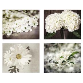 Shabby Chic Beige Brown Off White Flower Photo Prints - Set of 4 SMALL 5x7" Unframed - Botanical Art - Country Nature Floral Pictures For Bathroom, Bedroom, Nursery Wall Decor