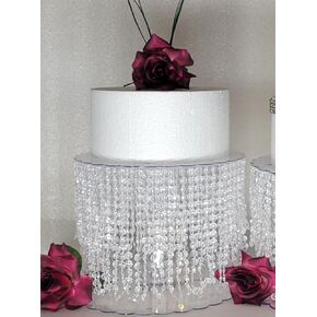 12" Diameter 2 Tier Acrylic bead Garland LED Cake Stand 8" High Forbes Favors ™ Cool White LED Light