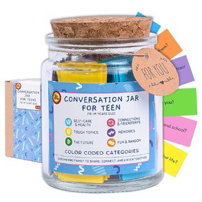 Conversation Jar for Teens, 150 Fun & Deep Questions, Family Talking Cards, Connection & Understand Teens, Teen Parties Activities Age 13-19, Counselors Therapist Office Must Haves