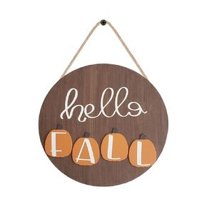 Hello Fall Wood Sign,Fall Decorative Door Hanging Decor,Autumn Wooden Wall Decor with Bow Knots and Pumpkins Pattern for Wall Door Indoor Outdoor Decoration(117E)