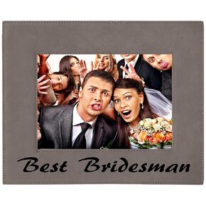 Best Bridesman Gift Engraved Leather Picture Frame Brother of the Bride Gift Grey