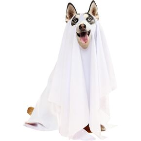 Halloween Ghost Dog Costume Dog White Costumes Ghost Costumes for Dogs Cats with Ear Opened Halloween Dog Cosplay Costume Halloween Trick or Treat Party Cosplay for Dog